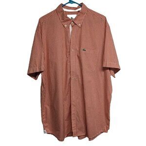 Lacoste Shirt Men 1XL Gingham Coral Collared Shirt Sleeve Button Down